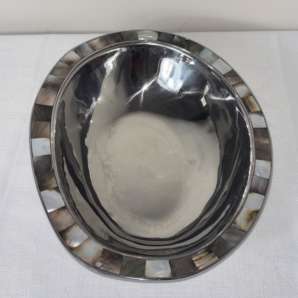 Michael Aram Mother Of Pearl Oval Stainless Steel Bowl Fruit Candy Dish